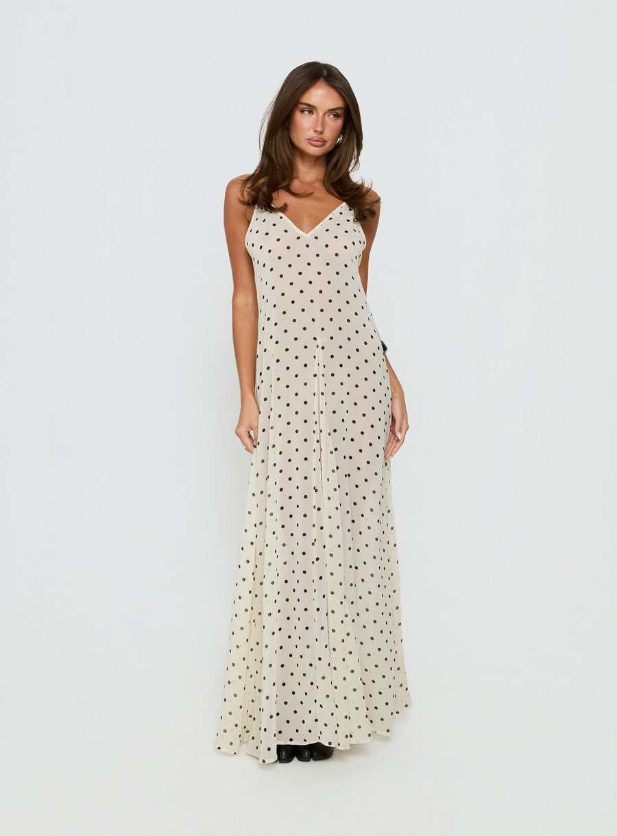 Loulah Sheer Chiffon Maxi Dress Cream Polka Dot · photo 3