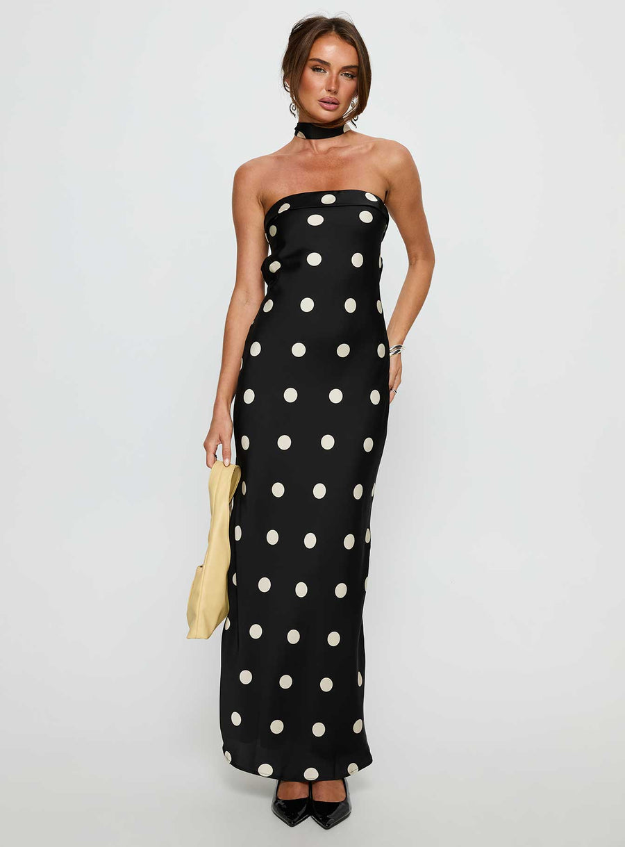 Madilaine Strapless Scarf Maxi Dress Black / Polka Dot · photo 3