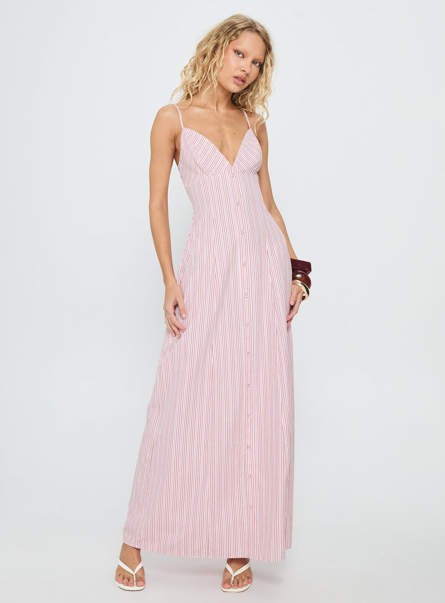 Samiyah Button Down Maxi Dress Red Stripe · photo 2