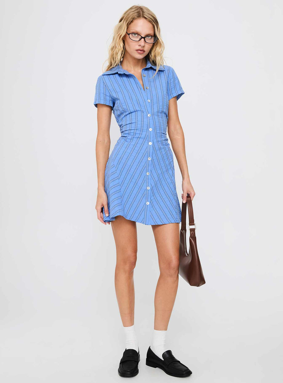 Saydie Button Down Mini Dress Blue Stripe · photo 2
