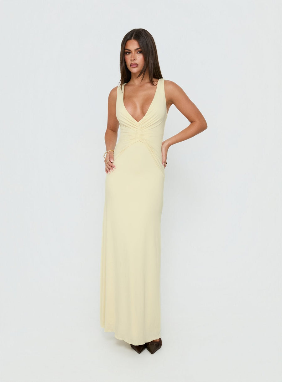 Frederica Plunge Maxi Dress Butter Yellow · photo 3