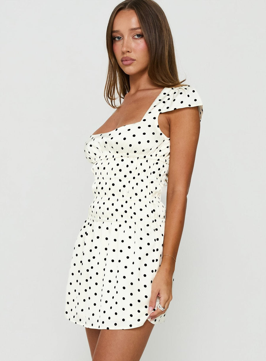 Evangelie Ruched Mini Dress White Polka · photo 4