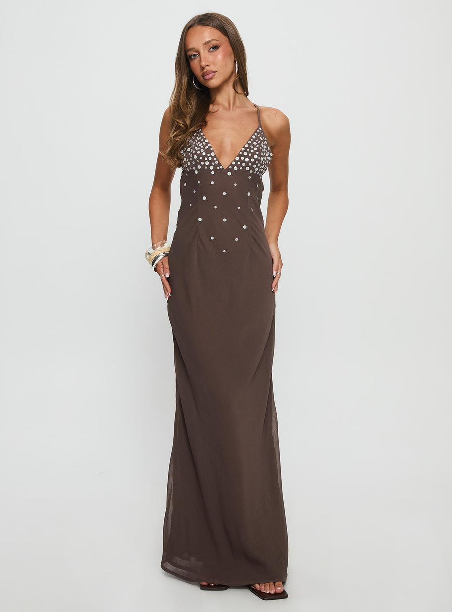 Dannelle Sequin Maxi Dress Brown · photo 3