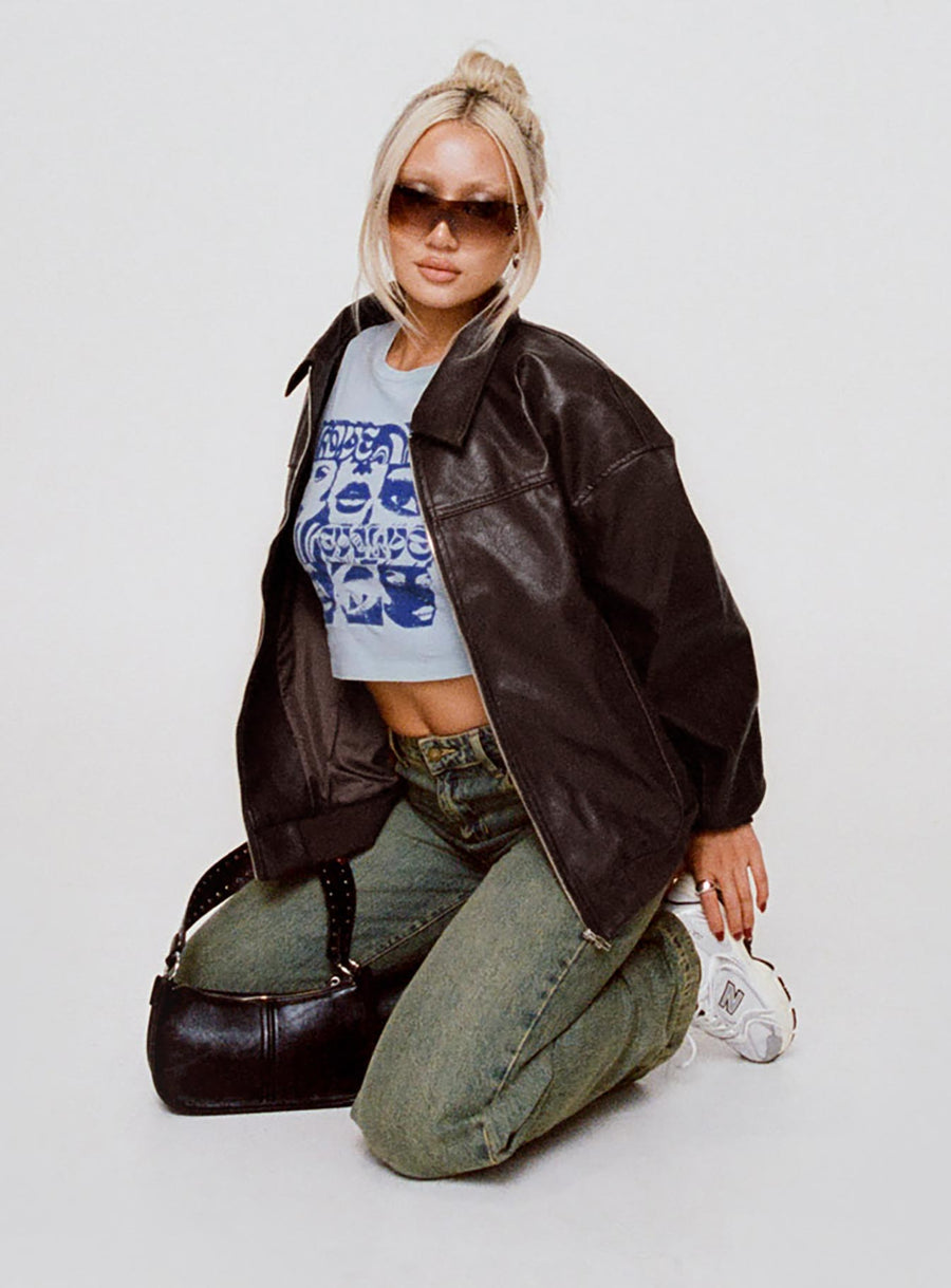 Goldsmith Faux Leather Bomber Jacket Brown · photo 8