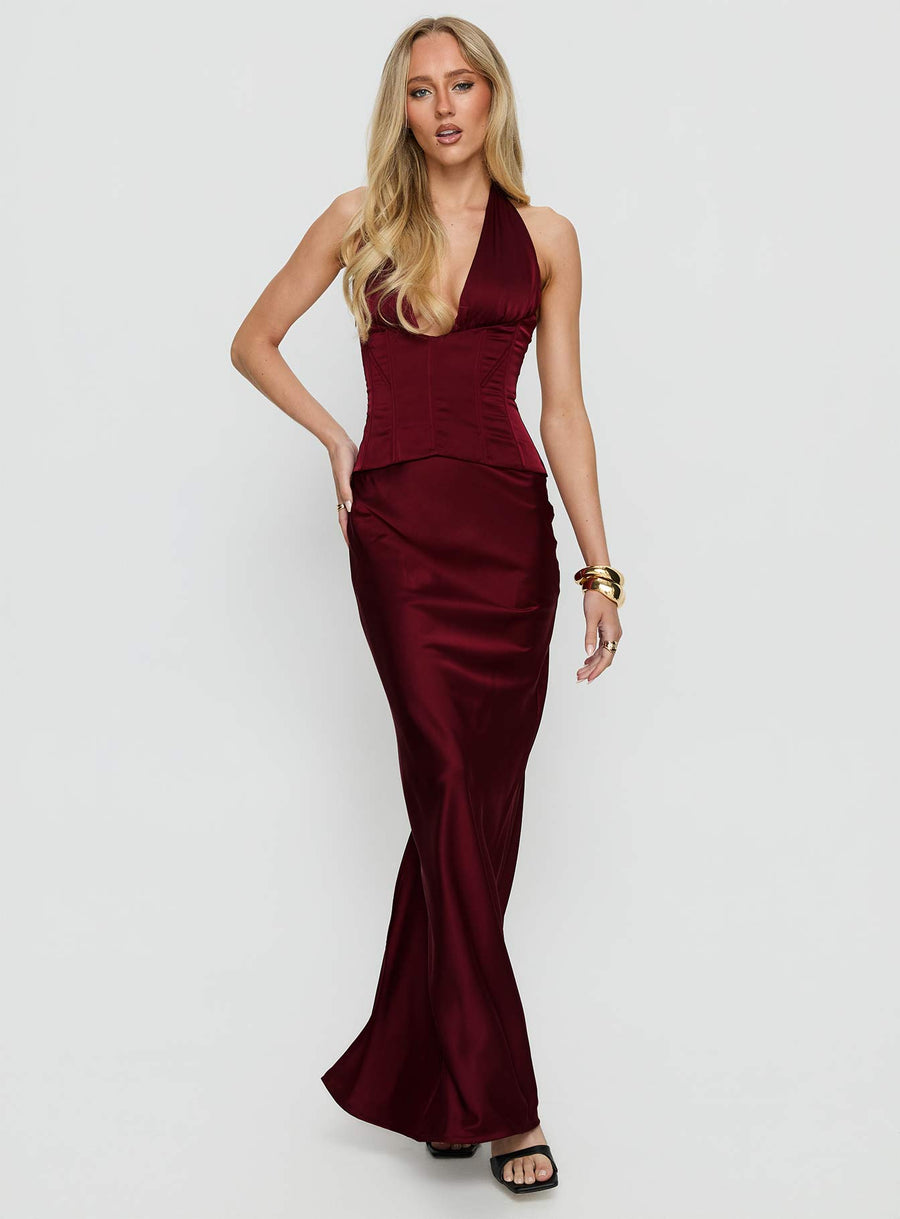 In A Trance Halter Corset Maxi Dress Red · photo 3