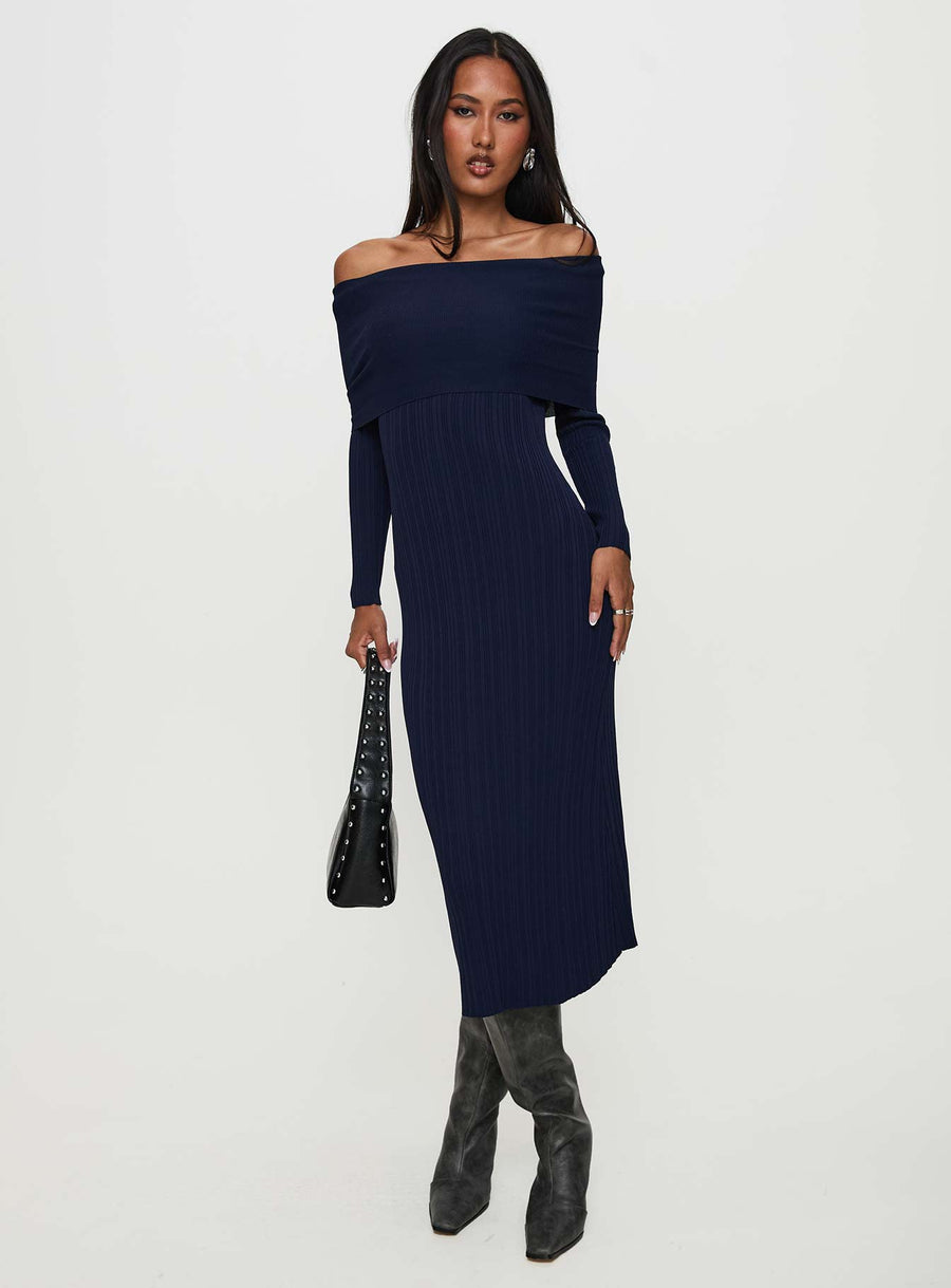Flisse Long Sleeve Rib Maxi Dress Navy · photo 2