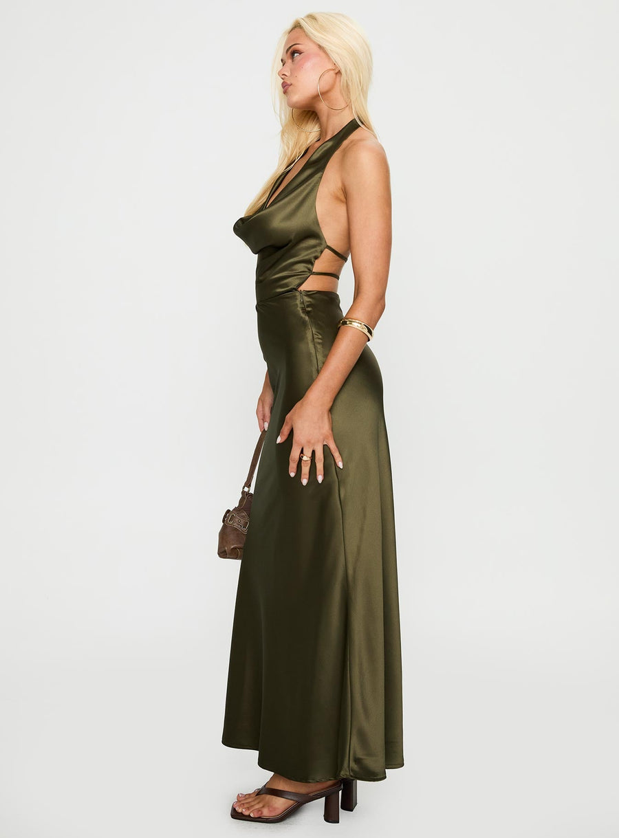 Iridescent Plunge Maxi Dress Olive Green · photo 3