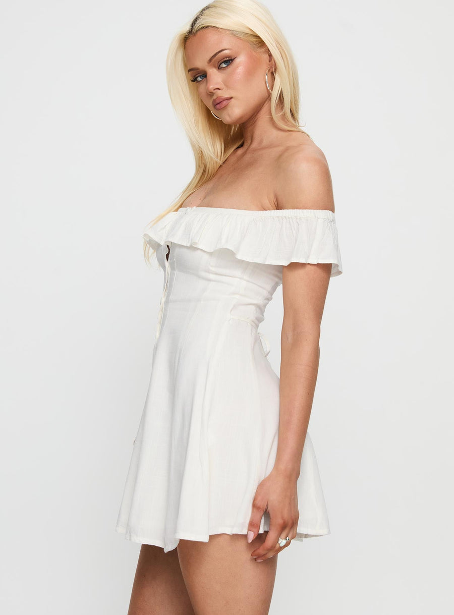 Corail Off Shoulder Frill Mini Dress White · photo 4