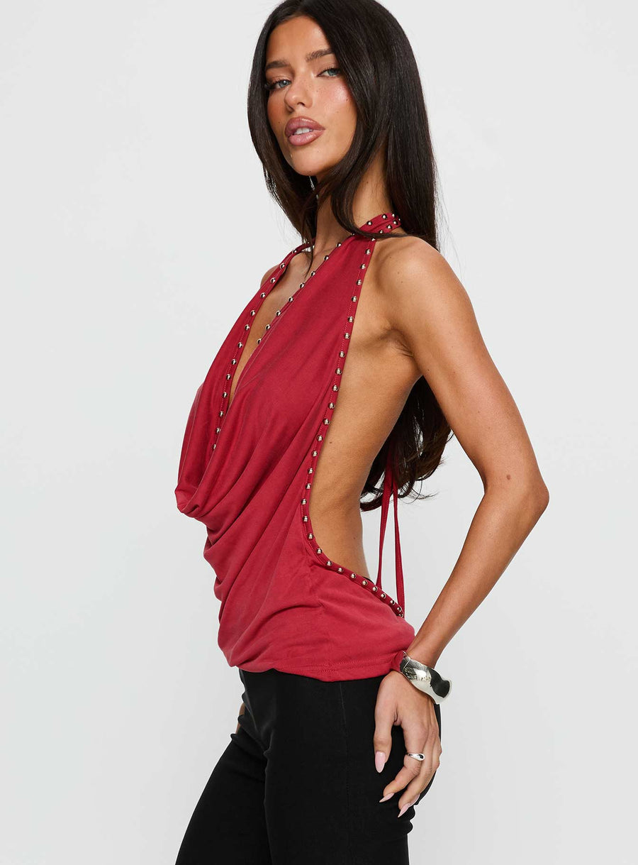 Khoda Studded Halter Top Burgundy · photo 4