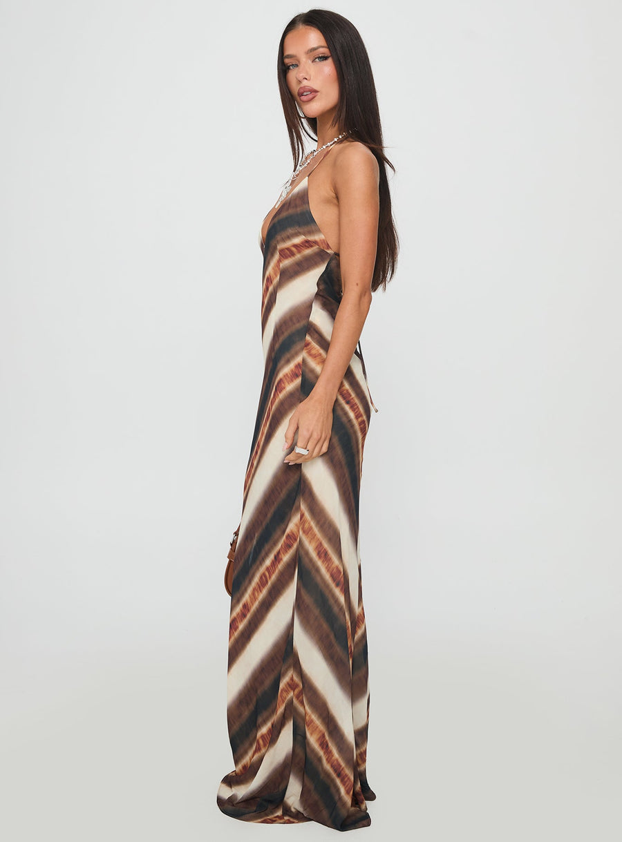 Esmira Halter Maxi Dress Brown Stripe · photo 5