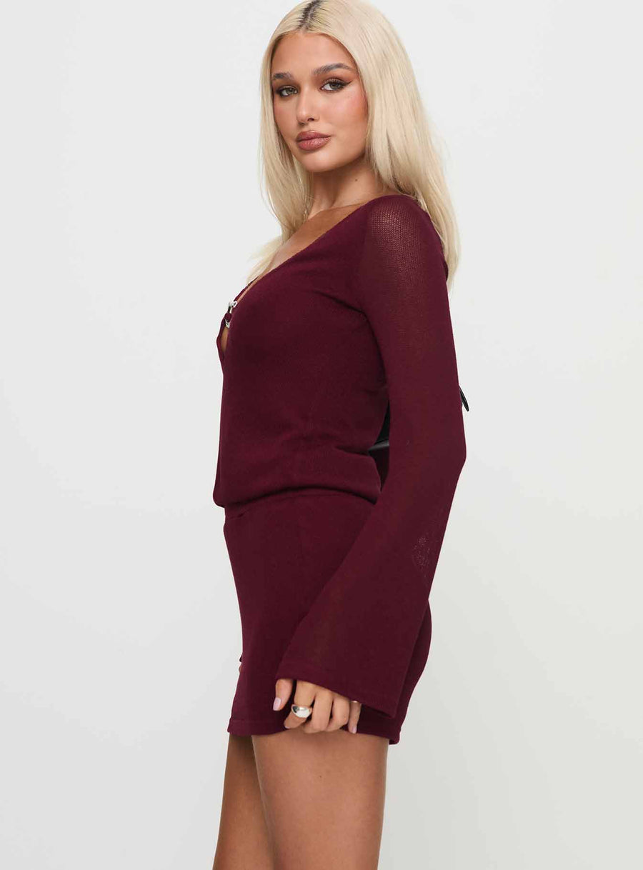 Charming Long Sleeve Mini Dress Maroon · photo 3