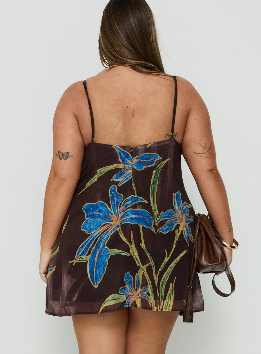 Isakaia Beaded Mini Dress Brown Floral Curve · photo 4