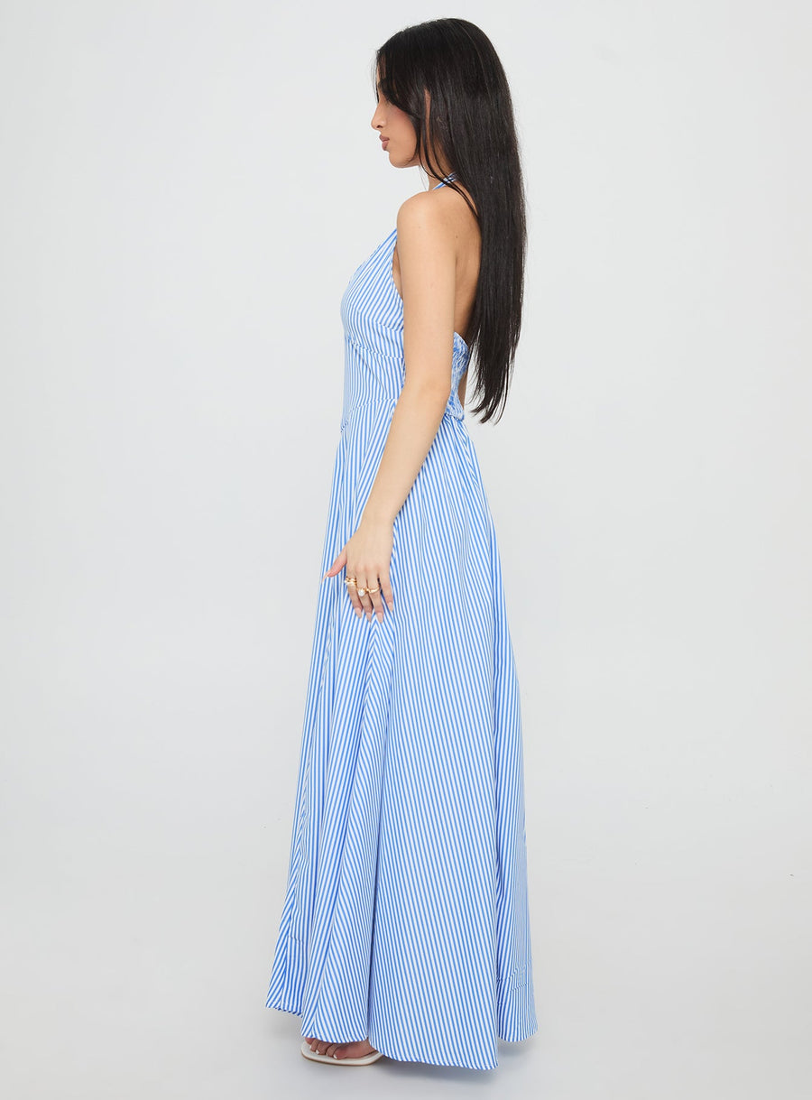 Ivie Halter Plunge Maxi Dress Blue Stripe · photo 3