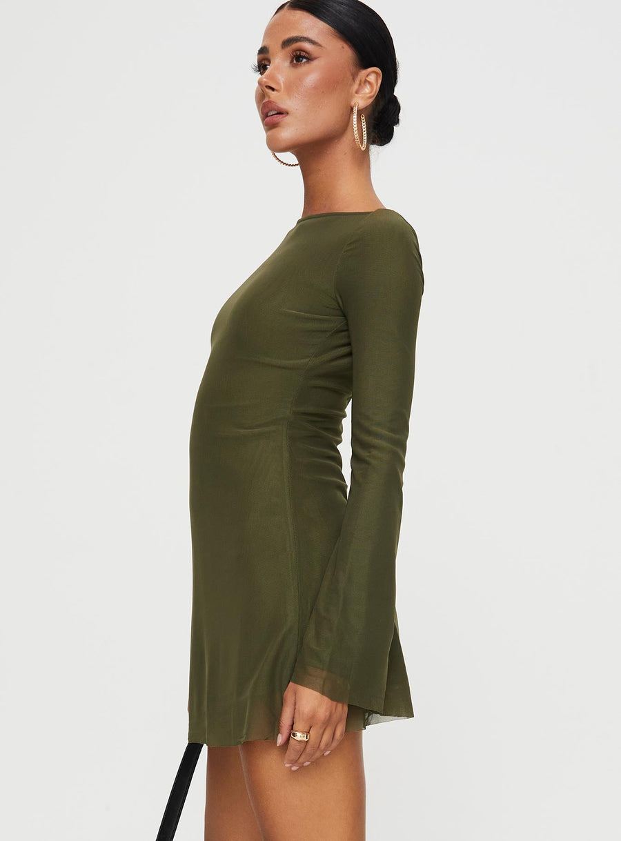 Lukea Long Sleeve Mesh Mini Dress Olive · photo 3