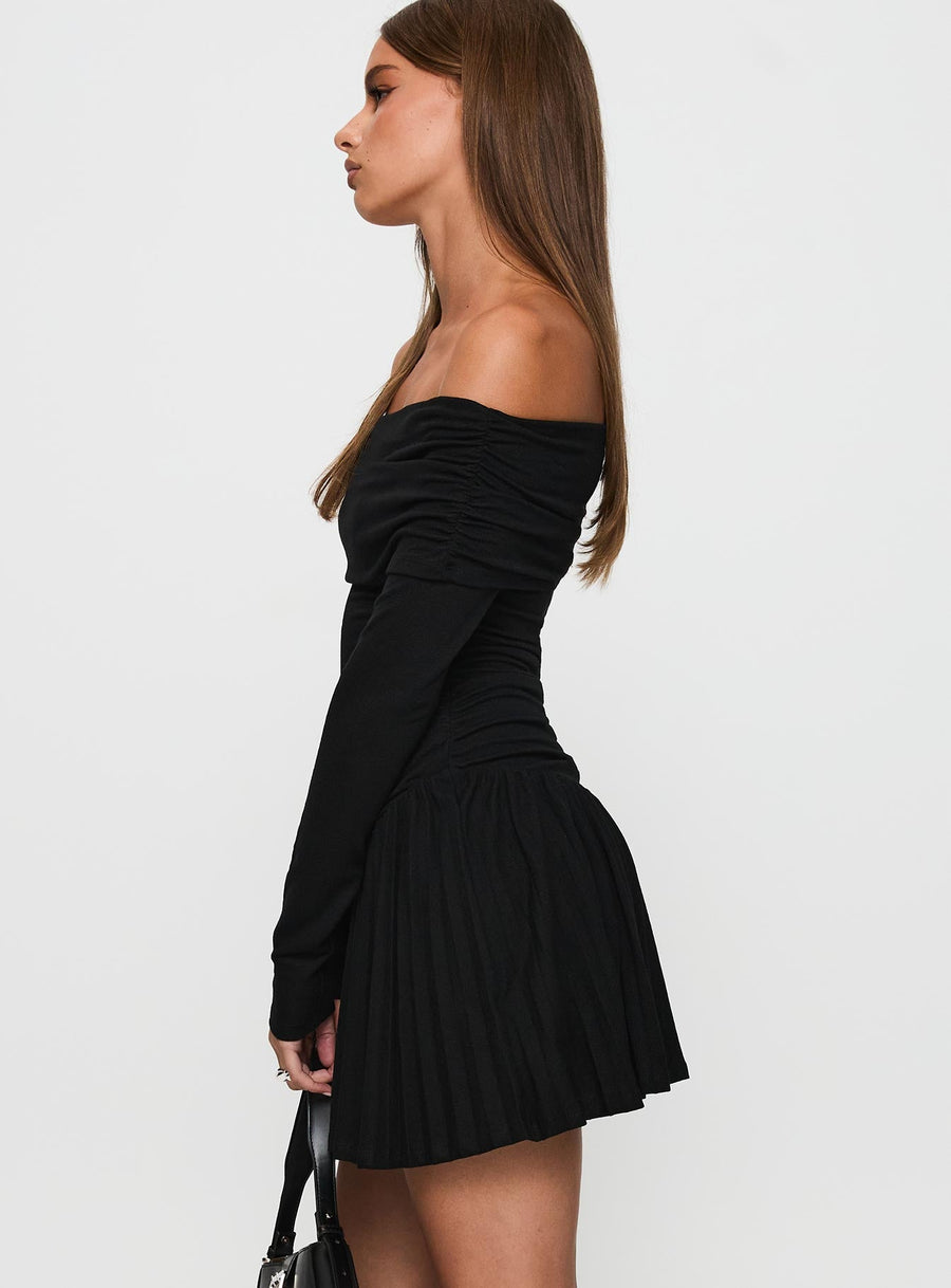 Field Of Dreams Long Sleeve Mini Dress Onyx · photo 4