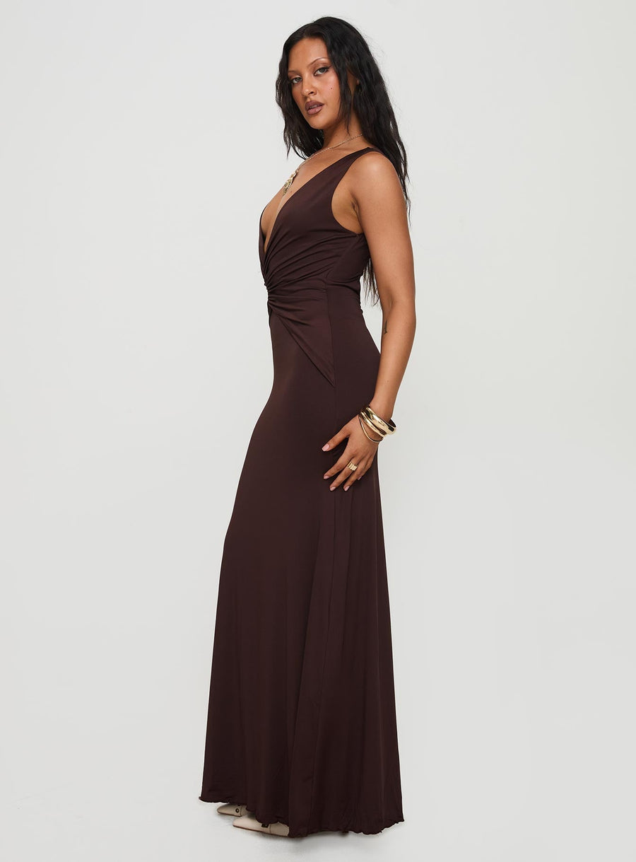 Frederica Plunge Maxi Dress Chocolate · photo 4