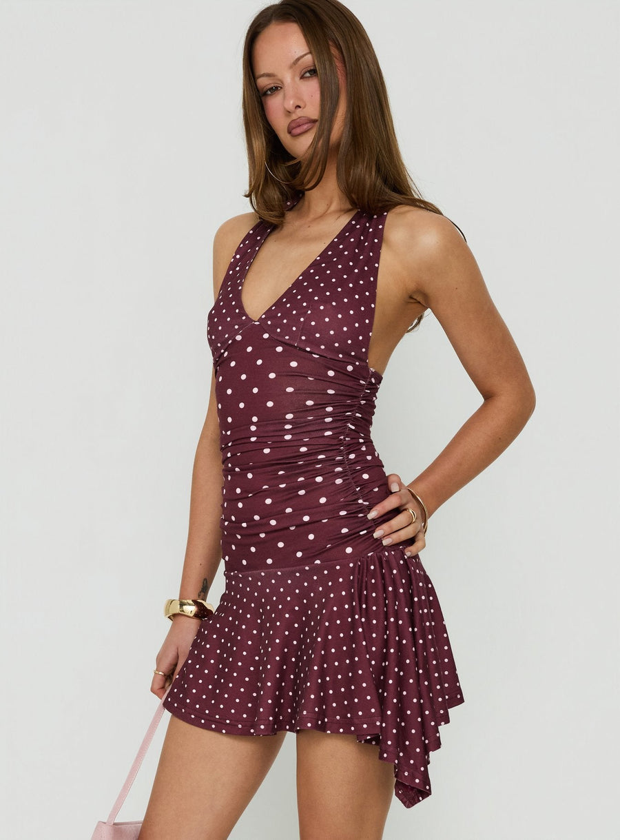 Mariellen Halter Mini Dress Plum Polka Dot · photo 4
