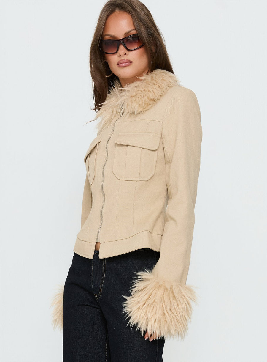 Nindie Faux Fur Contrast Jacket Tan · photo 4