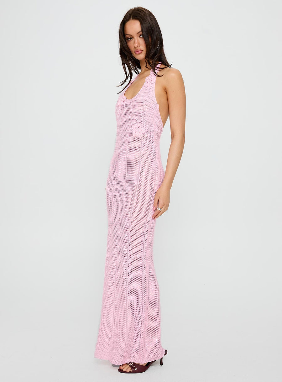 Nalanie Halter Crochet Maxi Dress Pink · photo 4