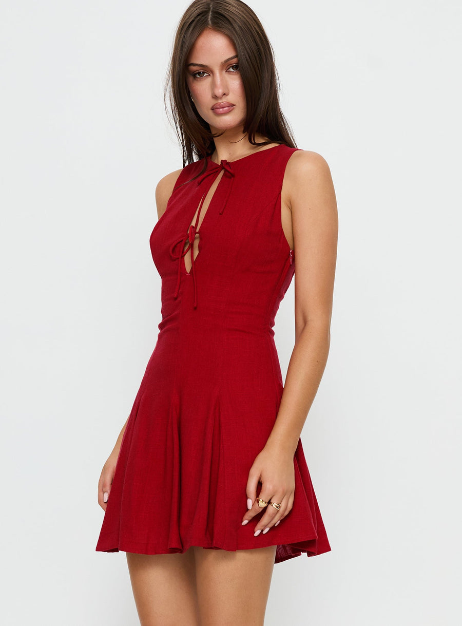 Aeryn Tie Front Mini Dress Red · photo 3