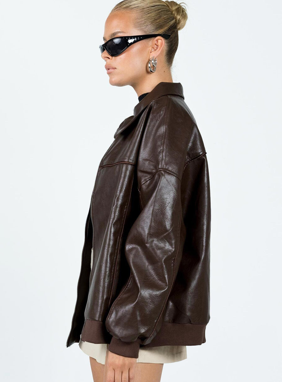 Goldsmith Faux Leather Bomber Jacket Brown · photo 4