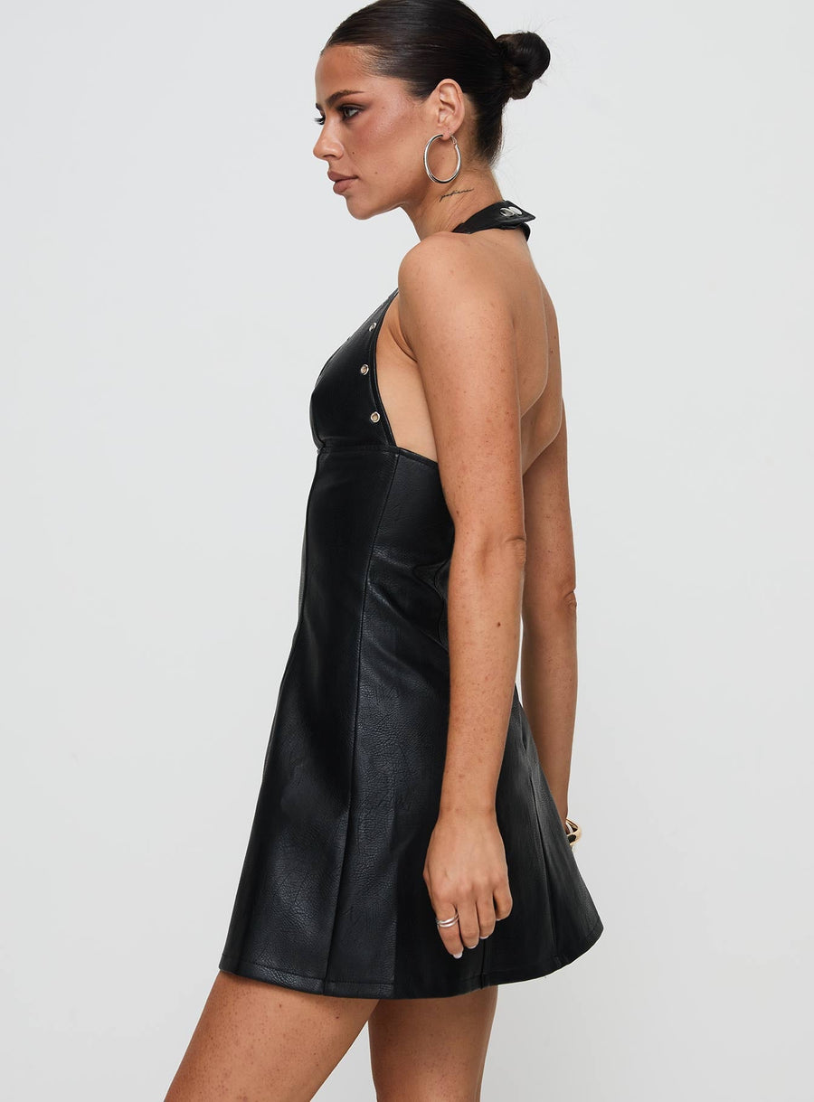 Hit Different Faux Leather Mini Dress Black · photo 4