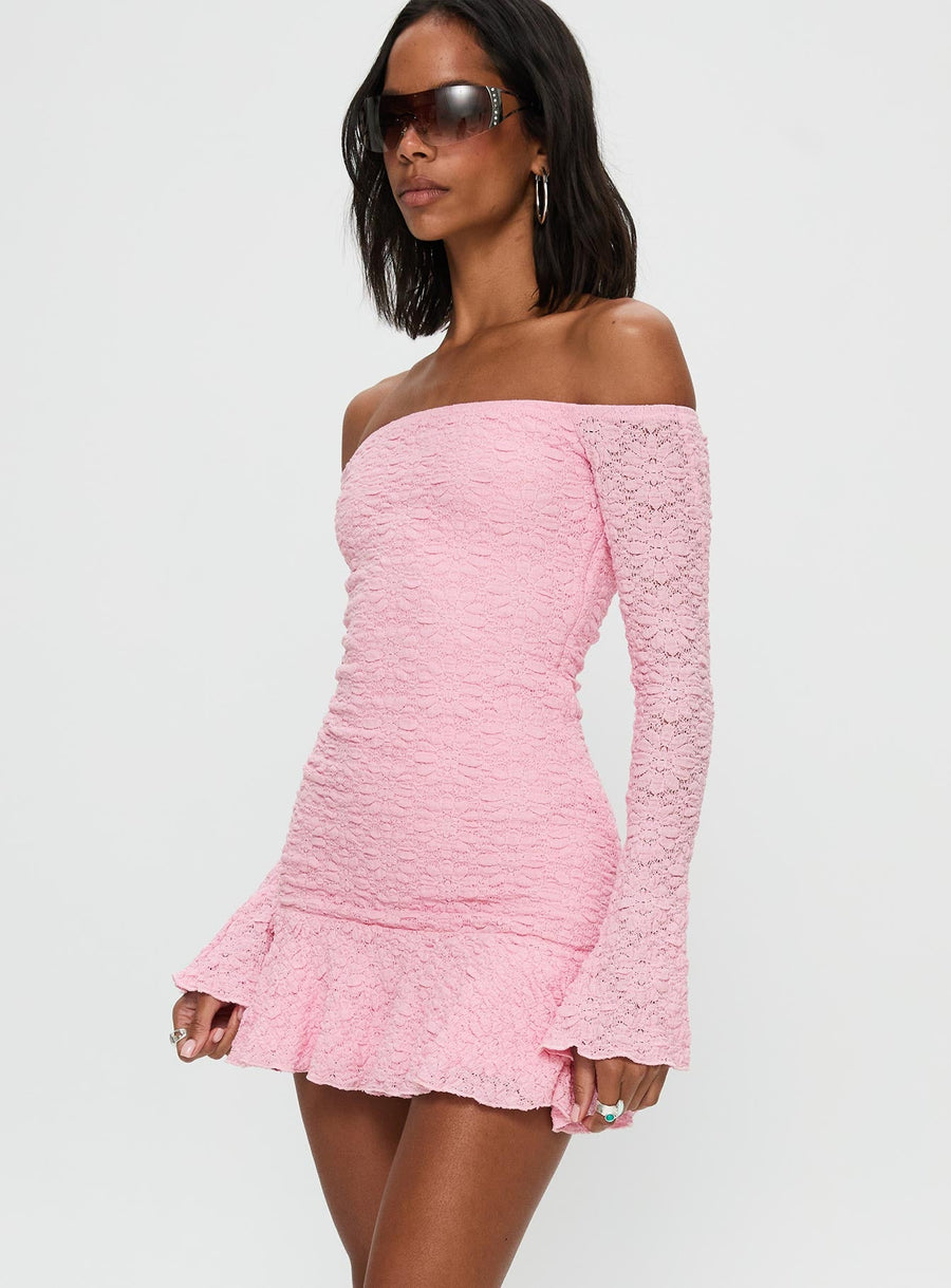 Vancesca Off Shoulder Long Sleeve Mini Dress Pink · photo 4