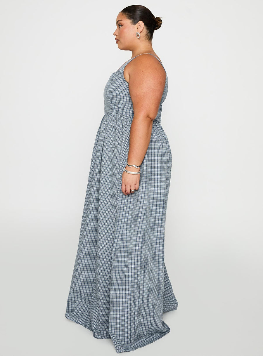 Cartmel Check Maxi Dress Navy Curve · photo 4