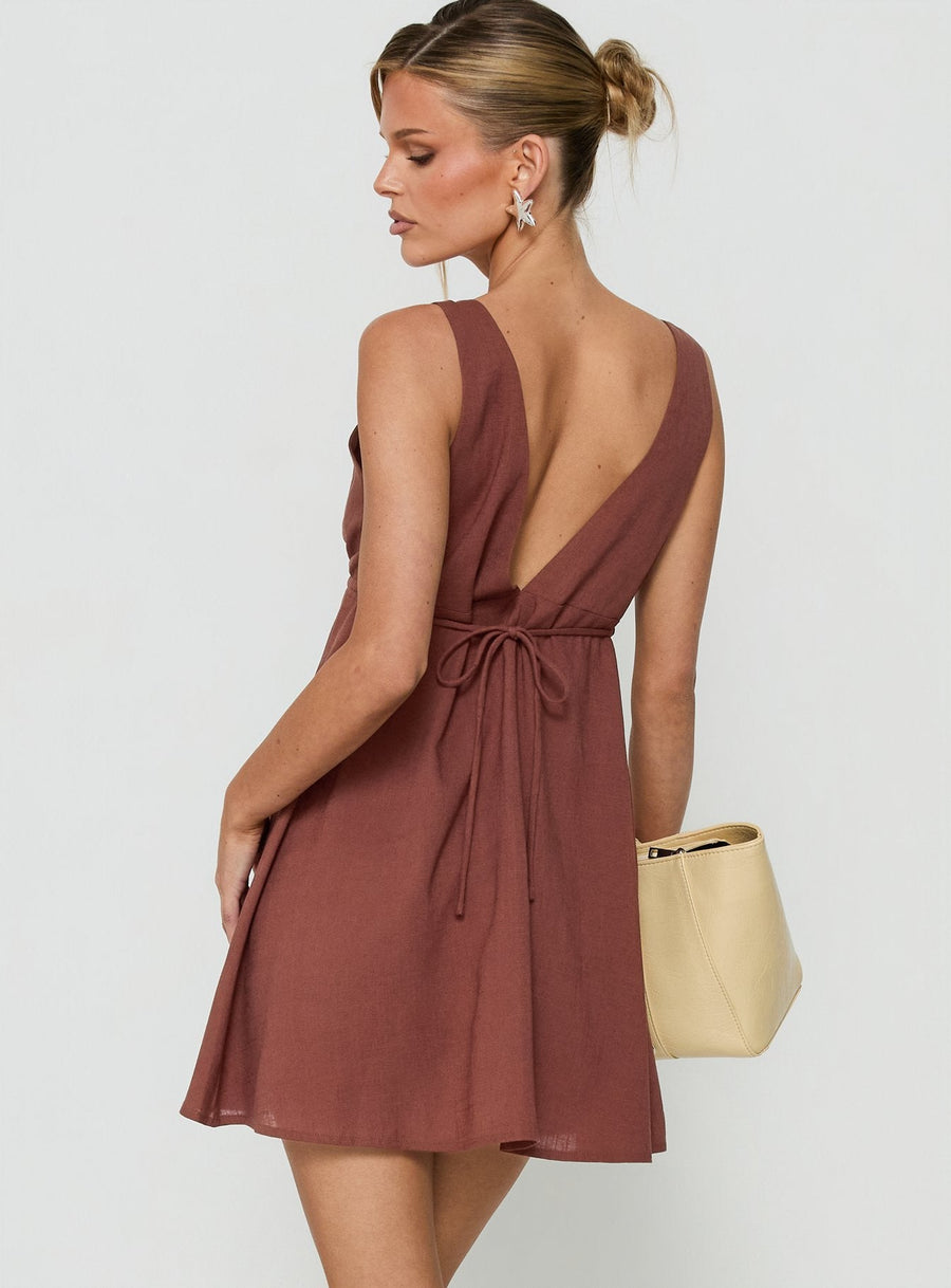 Giyah Bead Detail Mini Dress Brown · photo 4