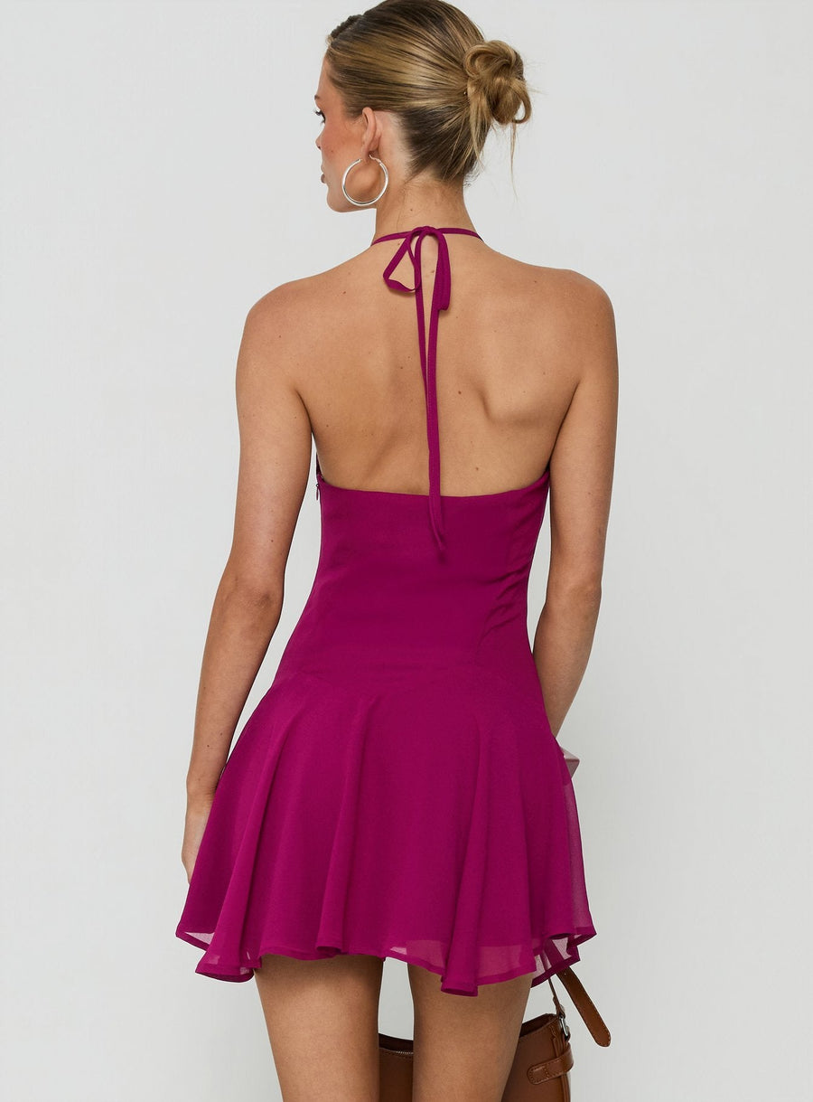 Hey Blondie Ruffle Halter Mini Dress Plum · photo 4