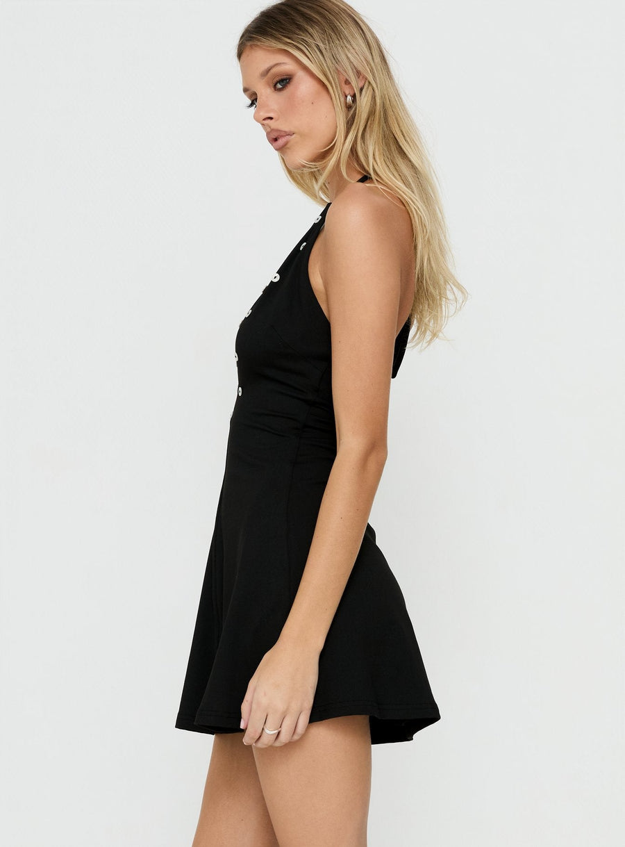 Junette Halter Button Mini Dress Black · photo 4