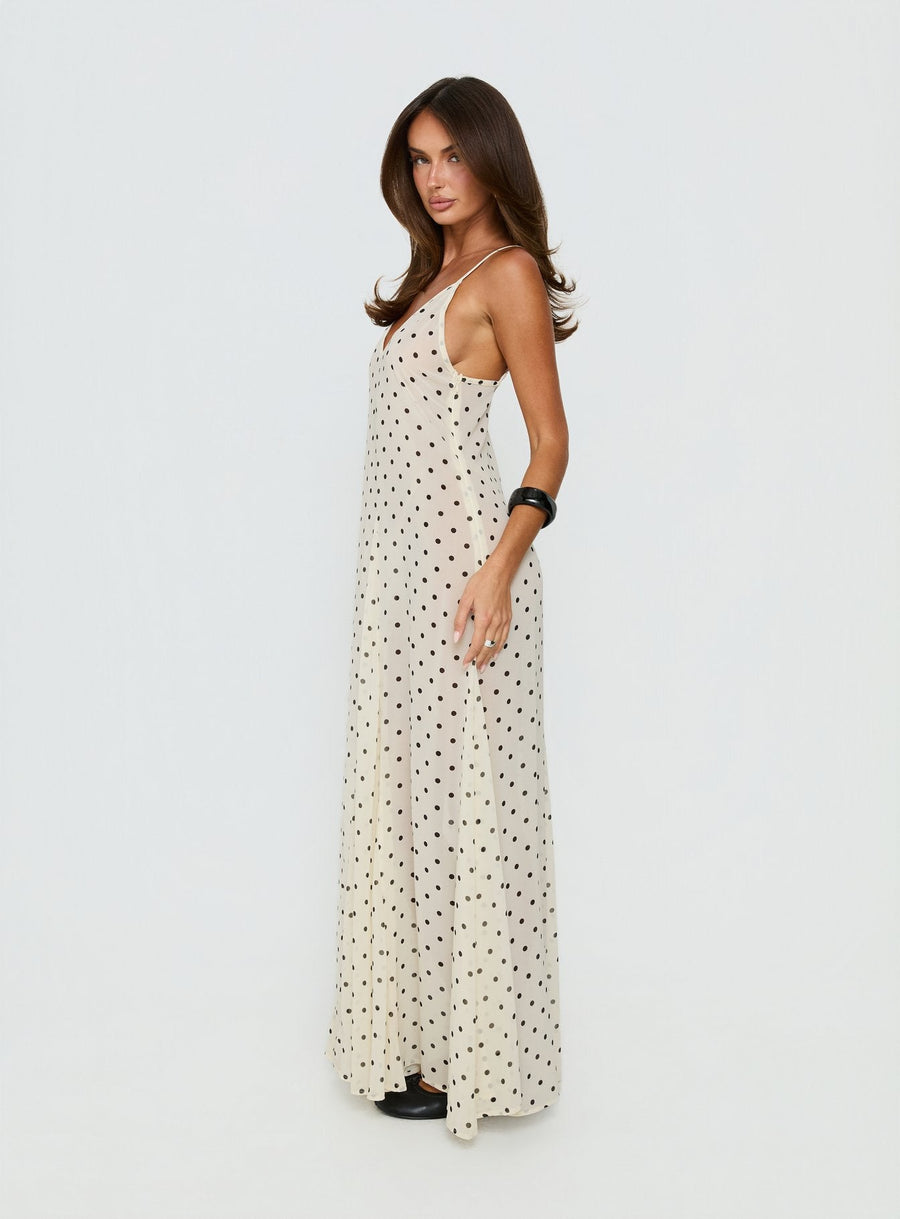 Loulah Sheer Chiffon Maxi Dress Cream Polka Dot · photo 4