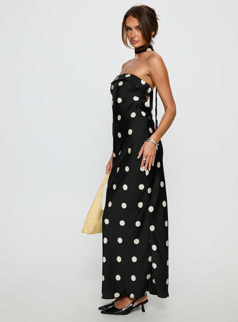 Madilaine Strapless Scarf Maxi Dress Black / Polka Dot · photo 4
