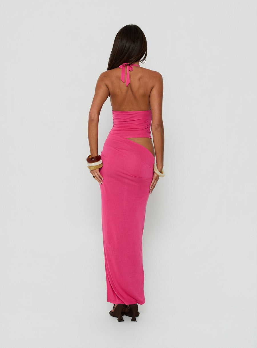 Imeraldia Hardware Halter Maxi Dress Guava · photo 4