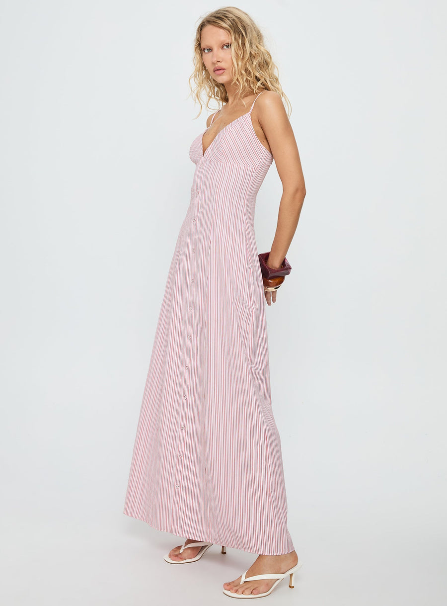 Samiyah Button Down Maxi Dress Red Stripe · photo 3