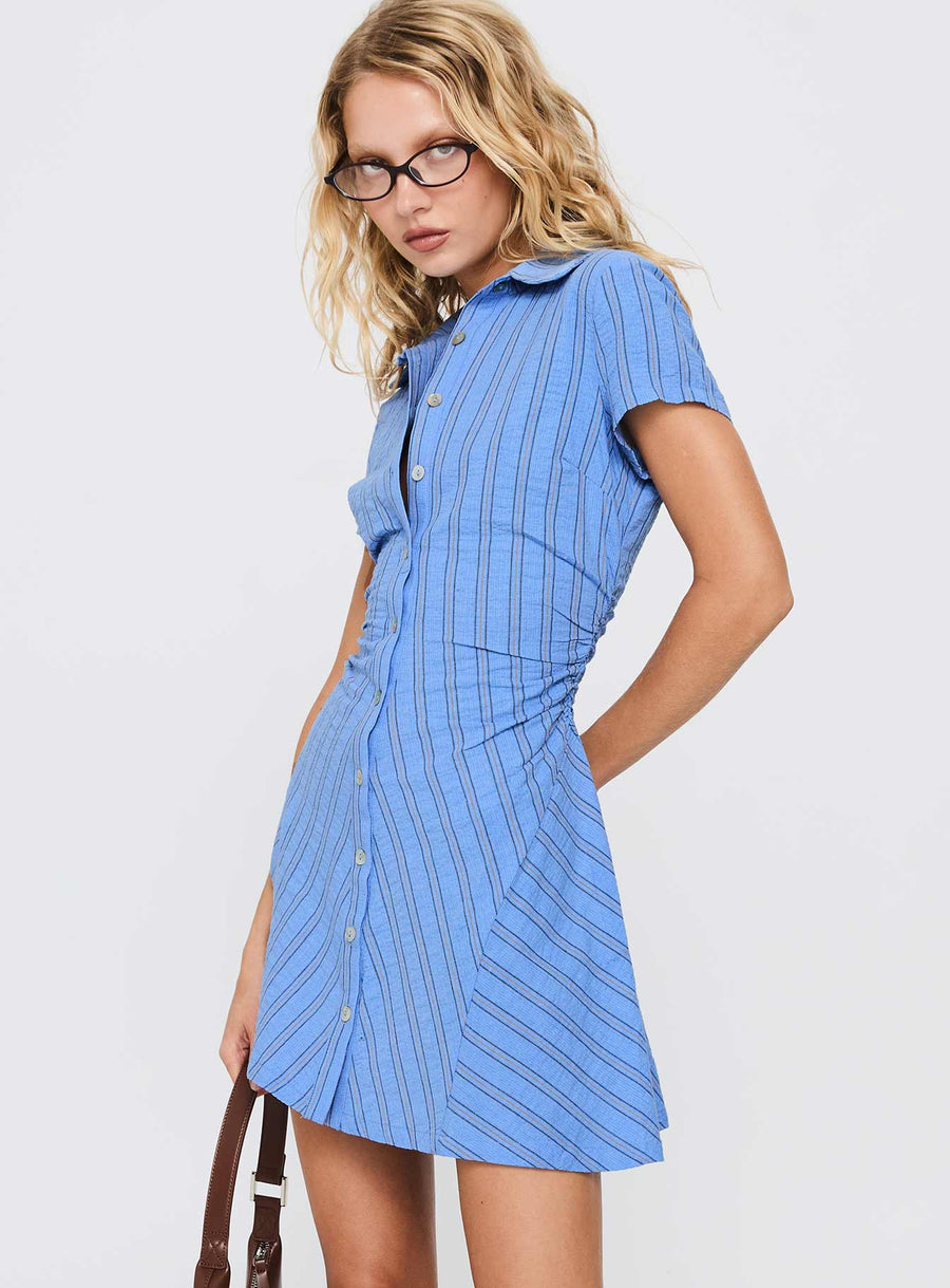 Saydie Button Down Mini Dress Blue Stripe · photo 3
