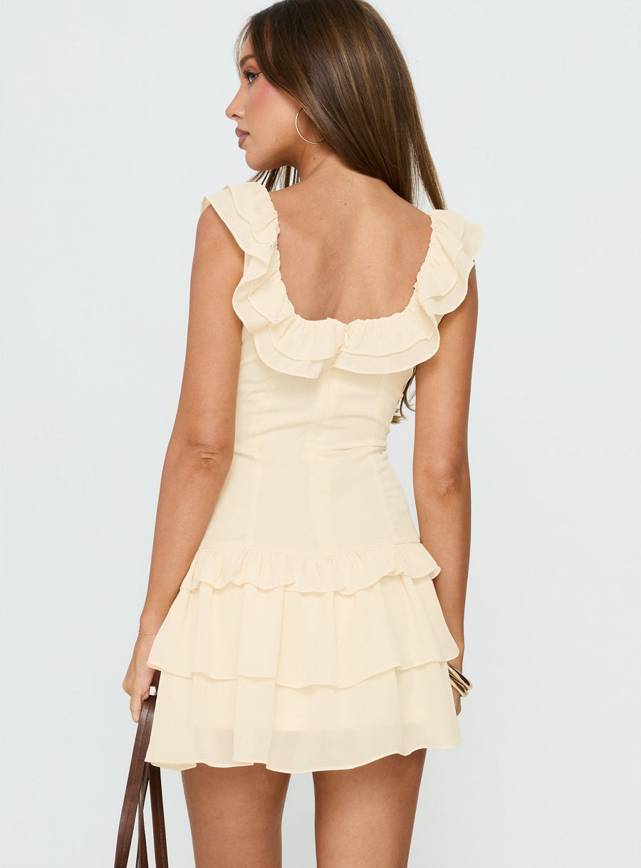 Fawnia Frill Ruched Mini Dress Cream · photo 4