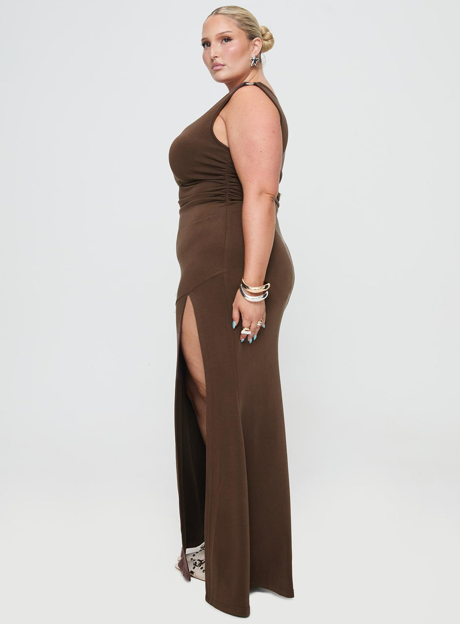 Rios One Shoulder Maxi Dress Brown Curve · photo 4