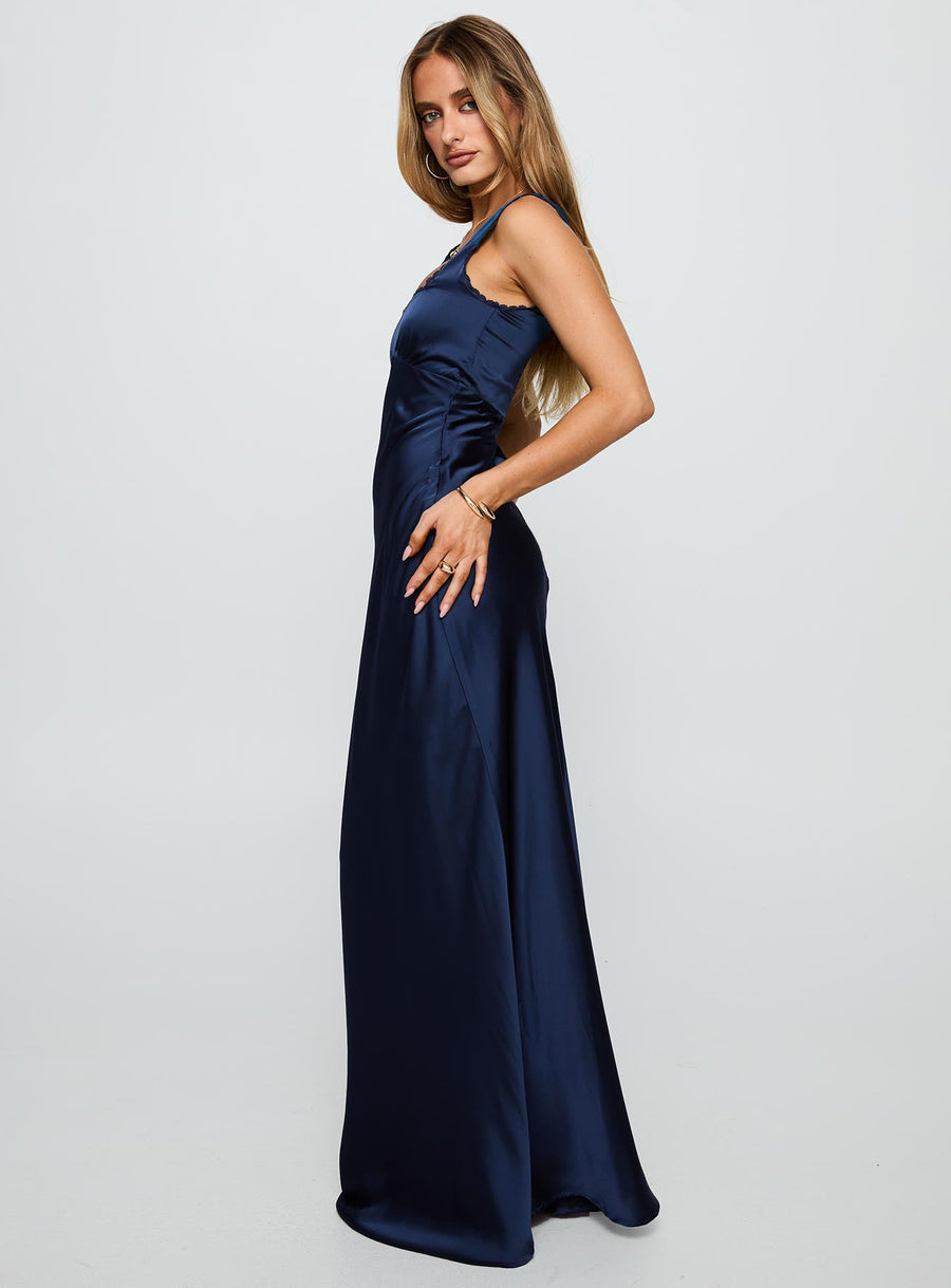 Dasha Satin Maxi Dress Navy · photo 3