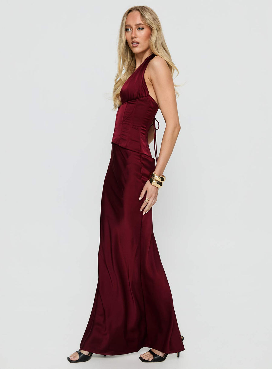 In A Trance Halter Corset Maxi Dress Red · photo 4