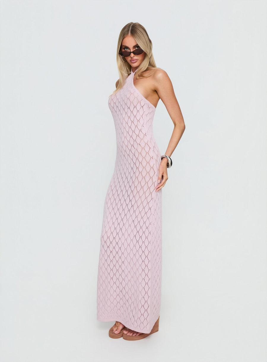 Jorda Halter Crochet Maxi Dress Pink · photo 3
