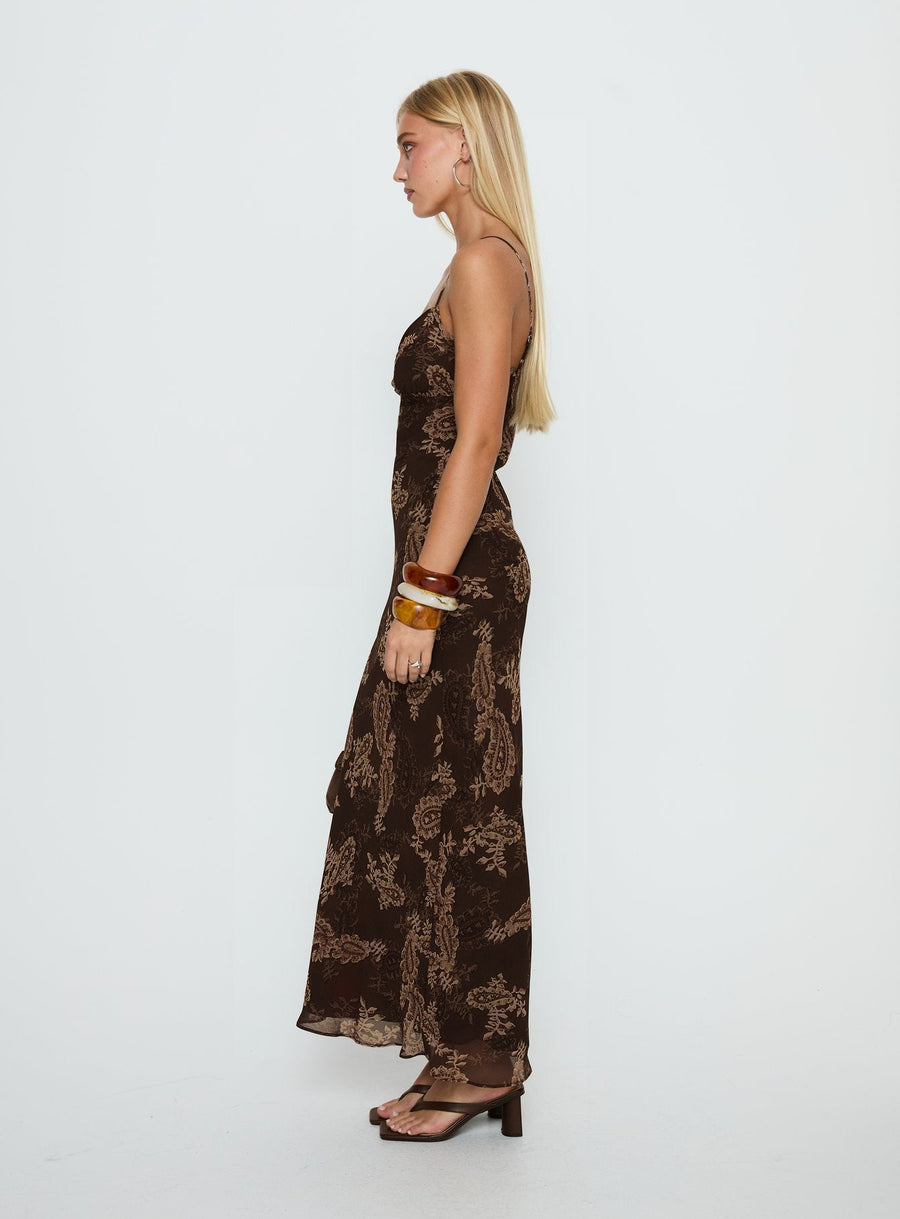 Jemimah V Neck Maxi Dress Brown Paisley · photo 3