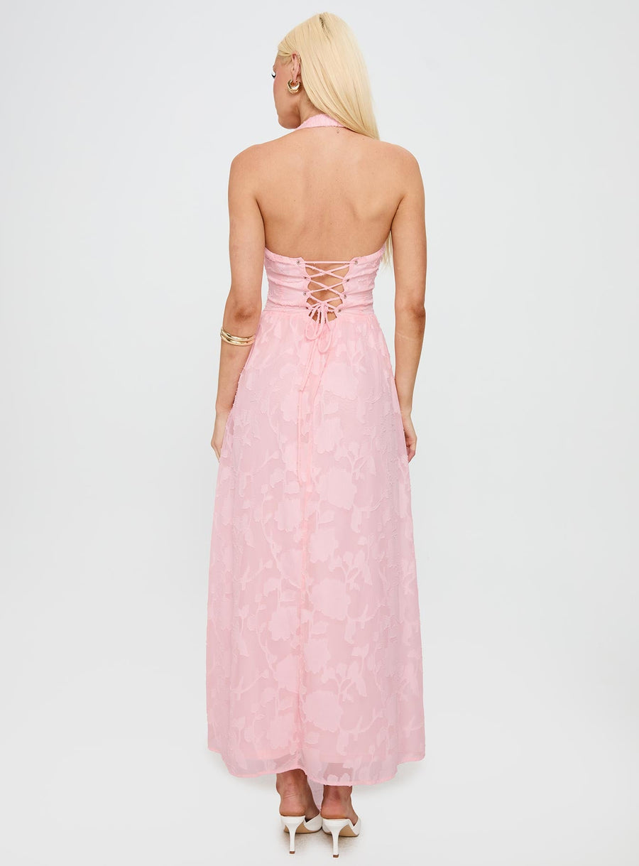 Fransiska Burnout Halter Maxi Dress Pink · photo 5