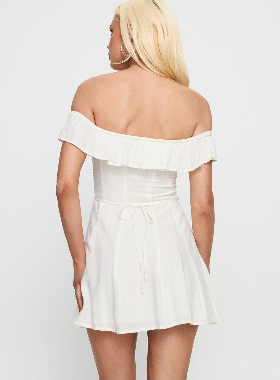 Corail Off Shoulder Frill Mini Dress White · photo 5