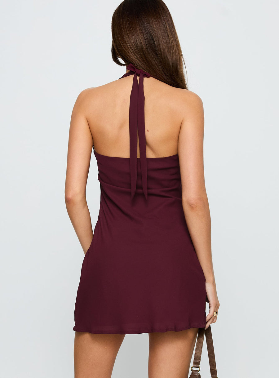 Ocean Boulevard Plunge Mini Dress Currant · photo 4