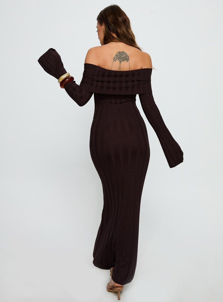 Ellouisa Long Sleeve Rib Maxi Dress Chocolate · photo 5