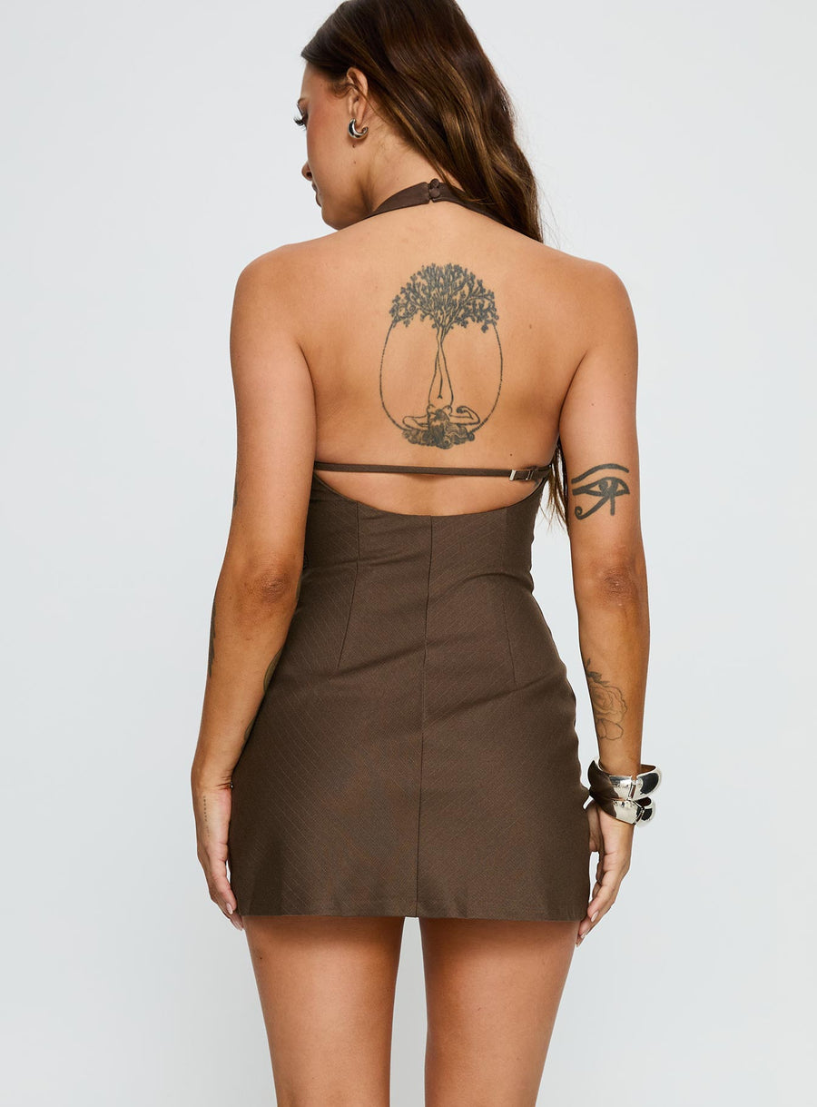 Deona Tailored Mini Dress Brown · photo 5
