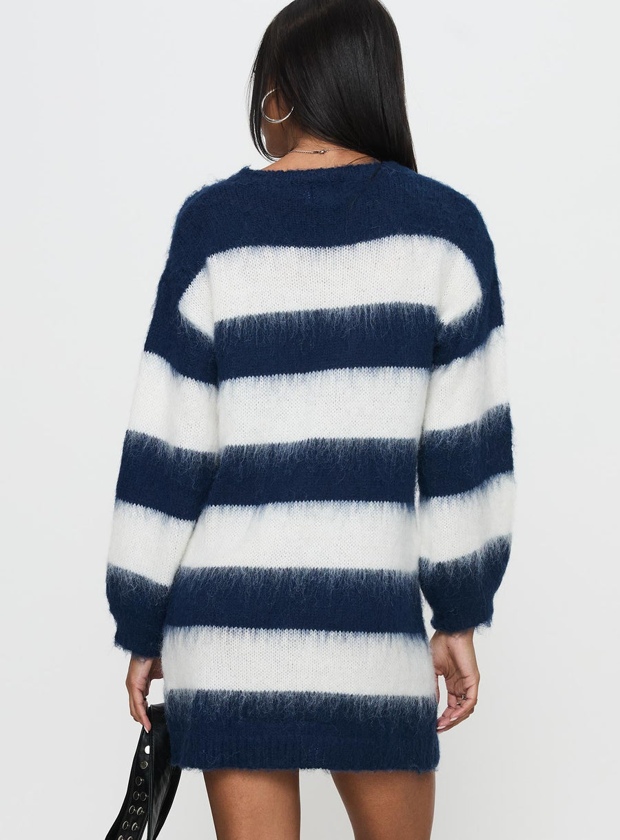 Iryna Long Sleeve Knit Mini Dress Navy / White Stripe · photo 4