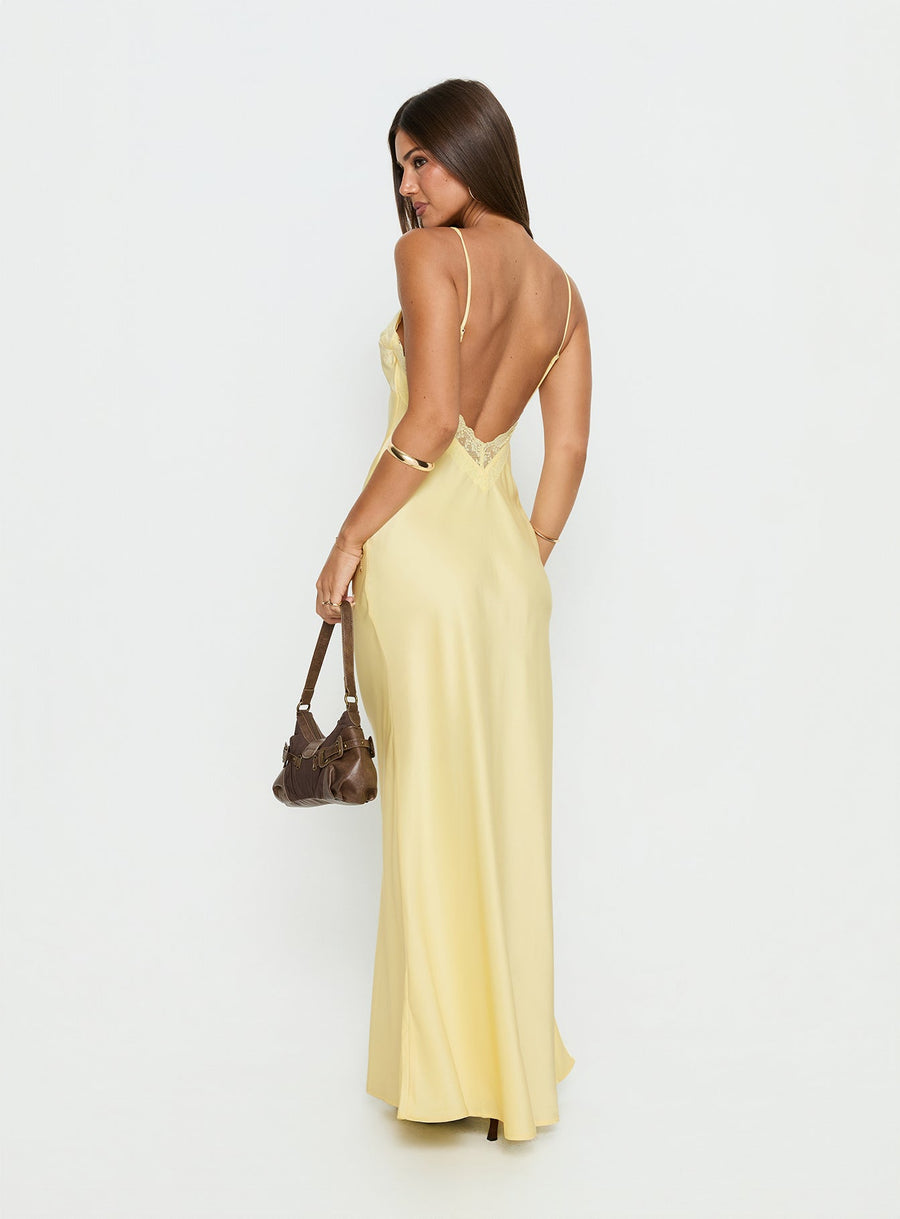 Flip A Switch Satin Lace Slip Maxi Dress Butter · photo 1