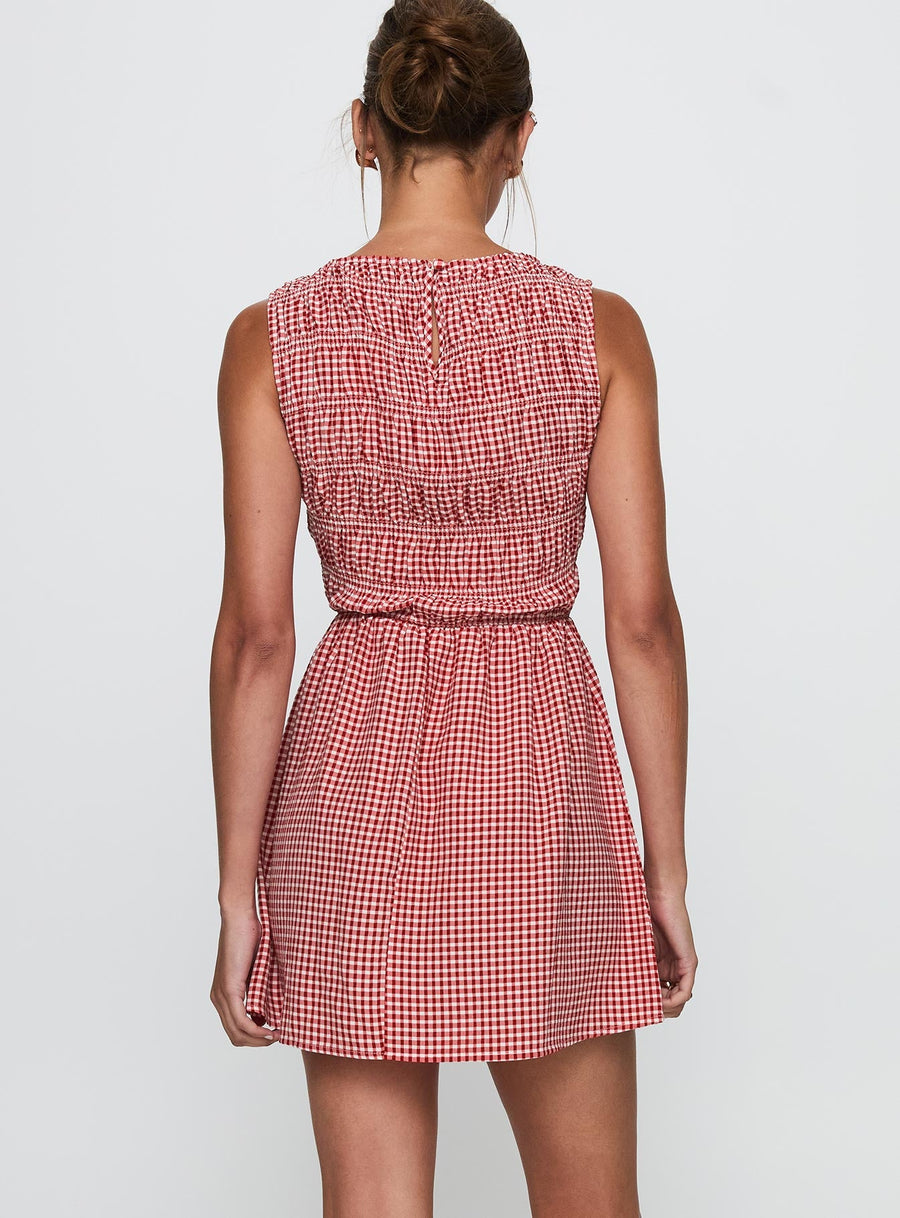 Winxie Shirred Mini Dress Red Gingham · photo 5